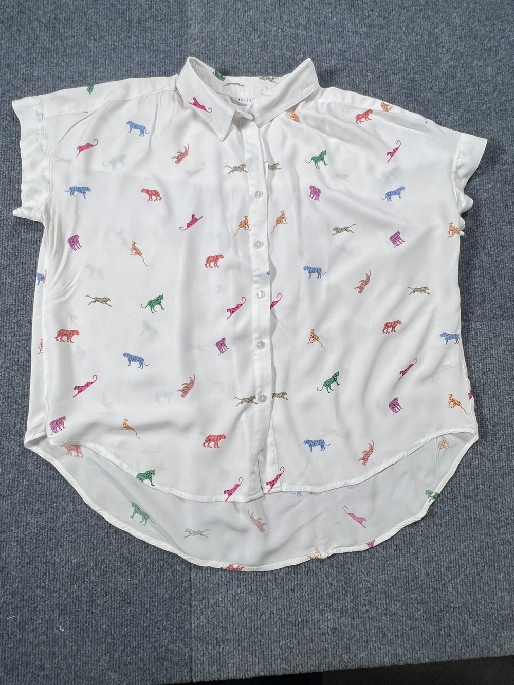 Jane and Delancey Tiger Button-Down Shirt with Multicolor Tigers
